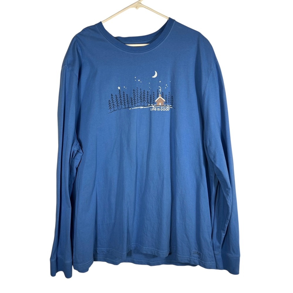 Life is Good Mens Crusher Tee Blue Long Sleeve Cabin Nature Graphic XXXL